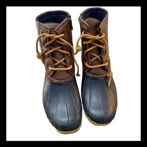 Sperry Top Siders Saltwater Girls 5 M blue leather top suede laces Duck Boots